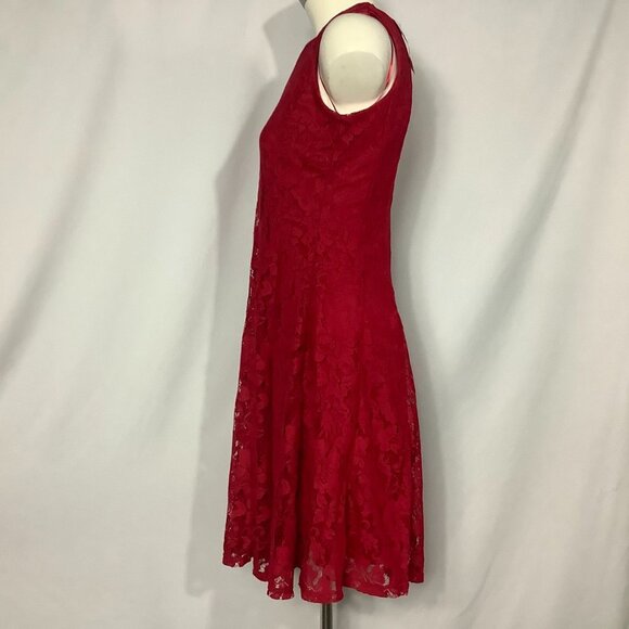 Danny & Nicole Red Sleeveless Lace Red Dress Back Zip Fit & Flare Various NWT - Picture 4 of 6